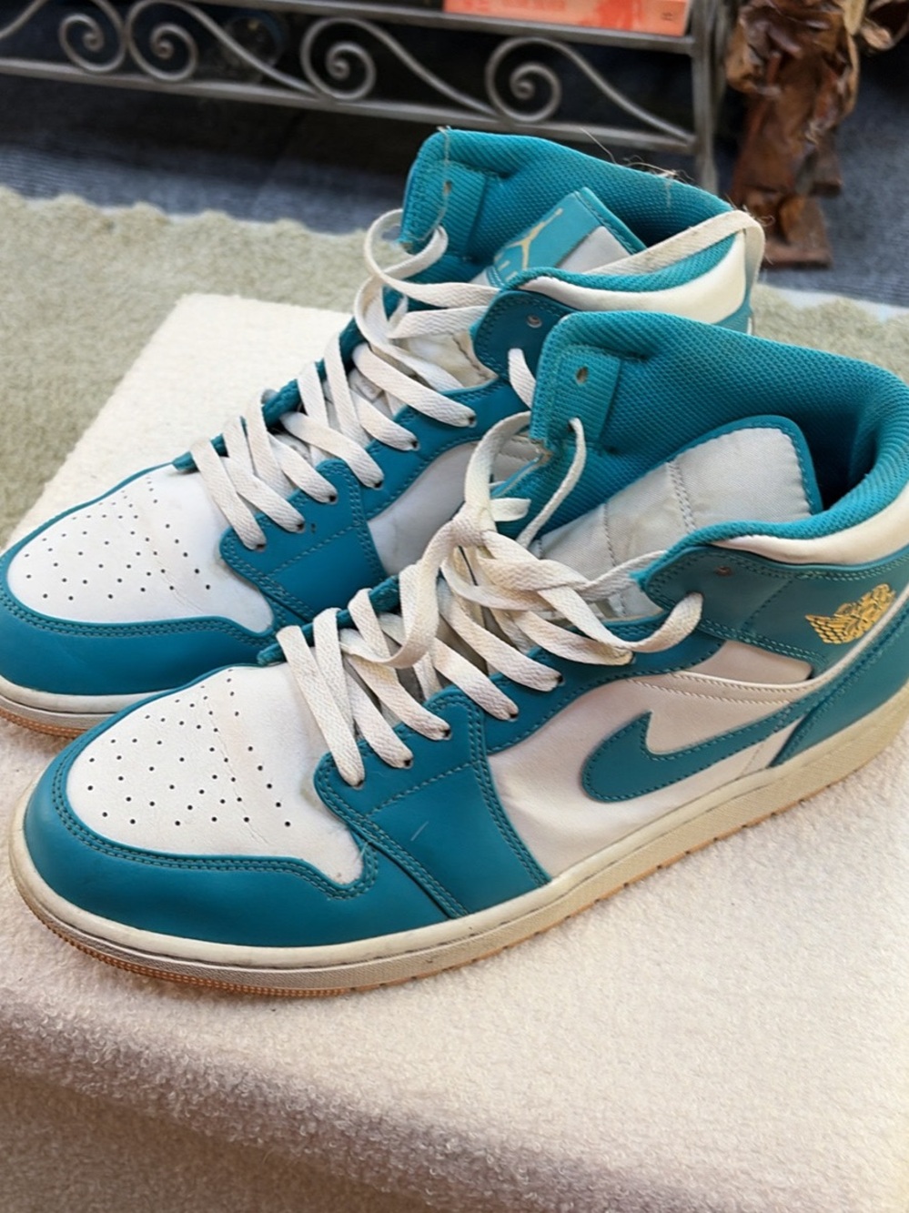 Jordan Mid-Top Sneakers in Teal and White
